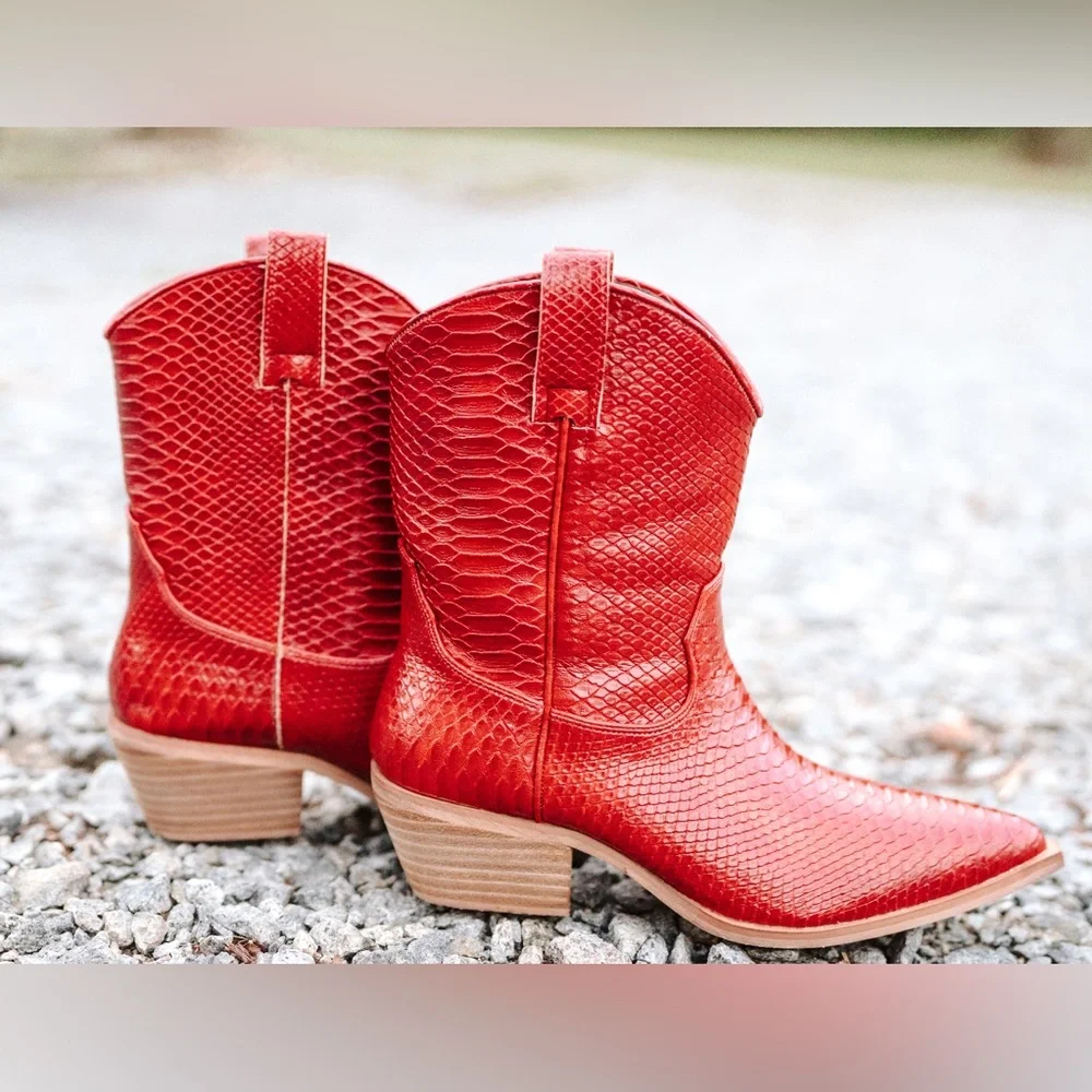 Red Snakeskin Cowgirl Boots - Picture 1 of 1